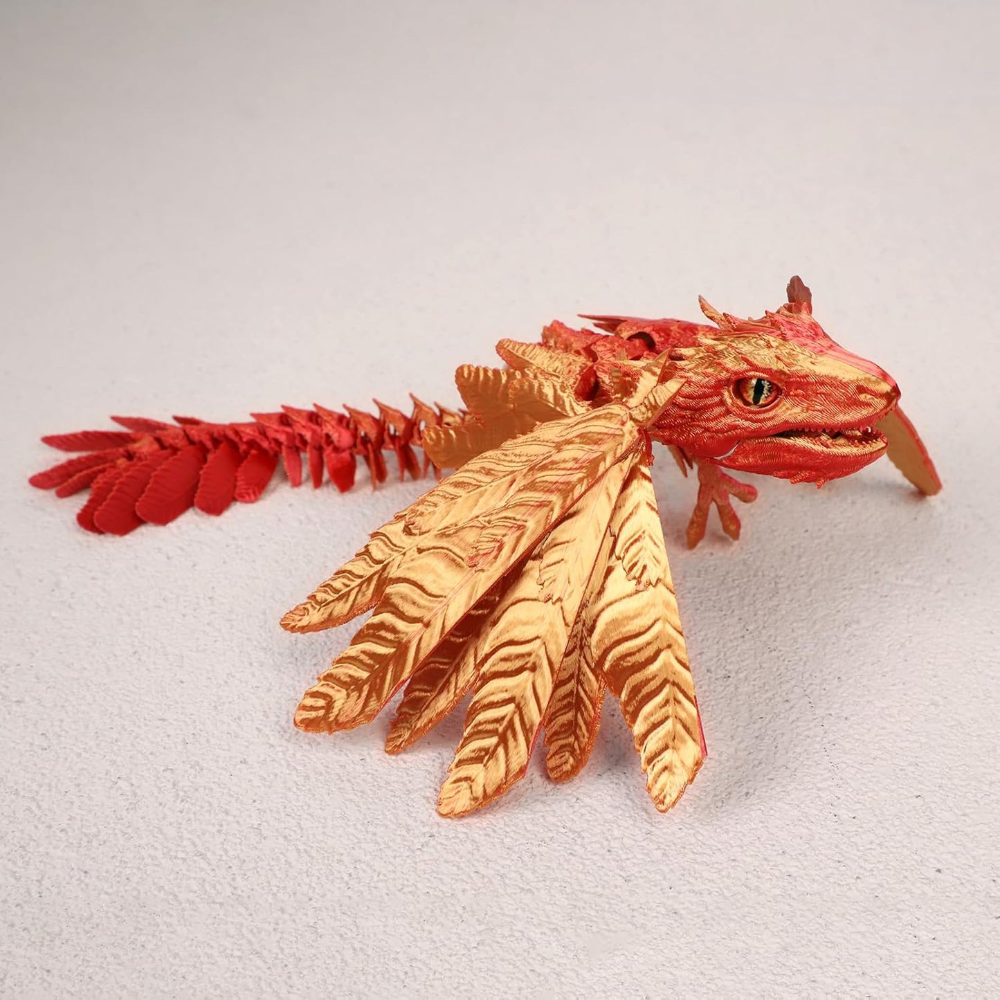3D Printed Feathered Wyvern Dragon, 3D Printed Dragon with Wings,Adjustable Wings and Simulated Glasses Articulated Dragon Crab Toy, Desktop Pet Toy, Home Office Decor (Red)