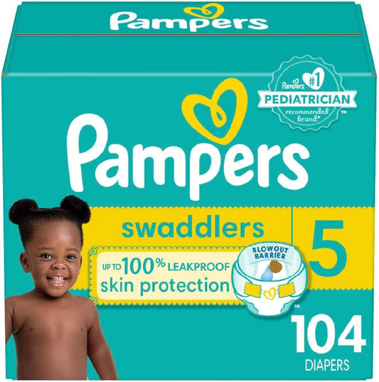 Pampers Baby Diapers - Swaddlers - Size 5, 104 Count, Ultra Absorbent Disposable Infant Diaper