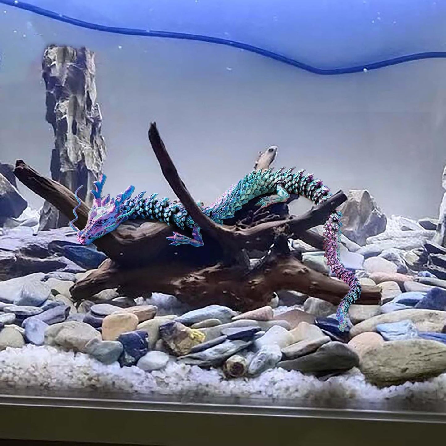 3D Printed Dragon, 17.7 Inch Articulated Dragon, Crystal Dragon, Dragon Fidget Toy, Home Office Decor Executive Desk Toys (RDBU)