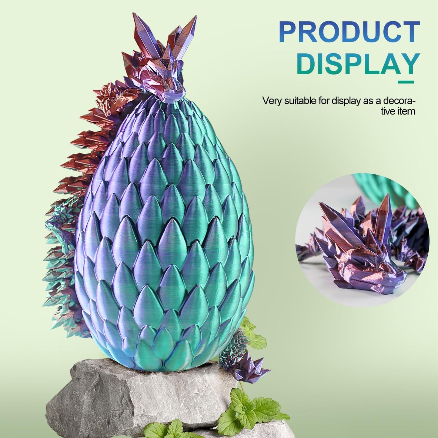 3D Printed Dragon with Dragon Egg 16.5'' Articulated Dragon Crystal Dragon Fidget Dragon Egg Toys Executive Desk Toys (Dragon Only-Rainbow Colour)