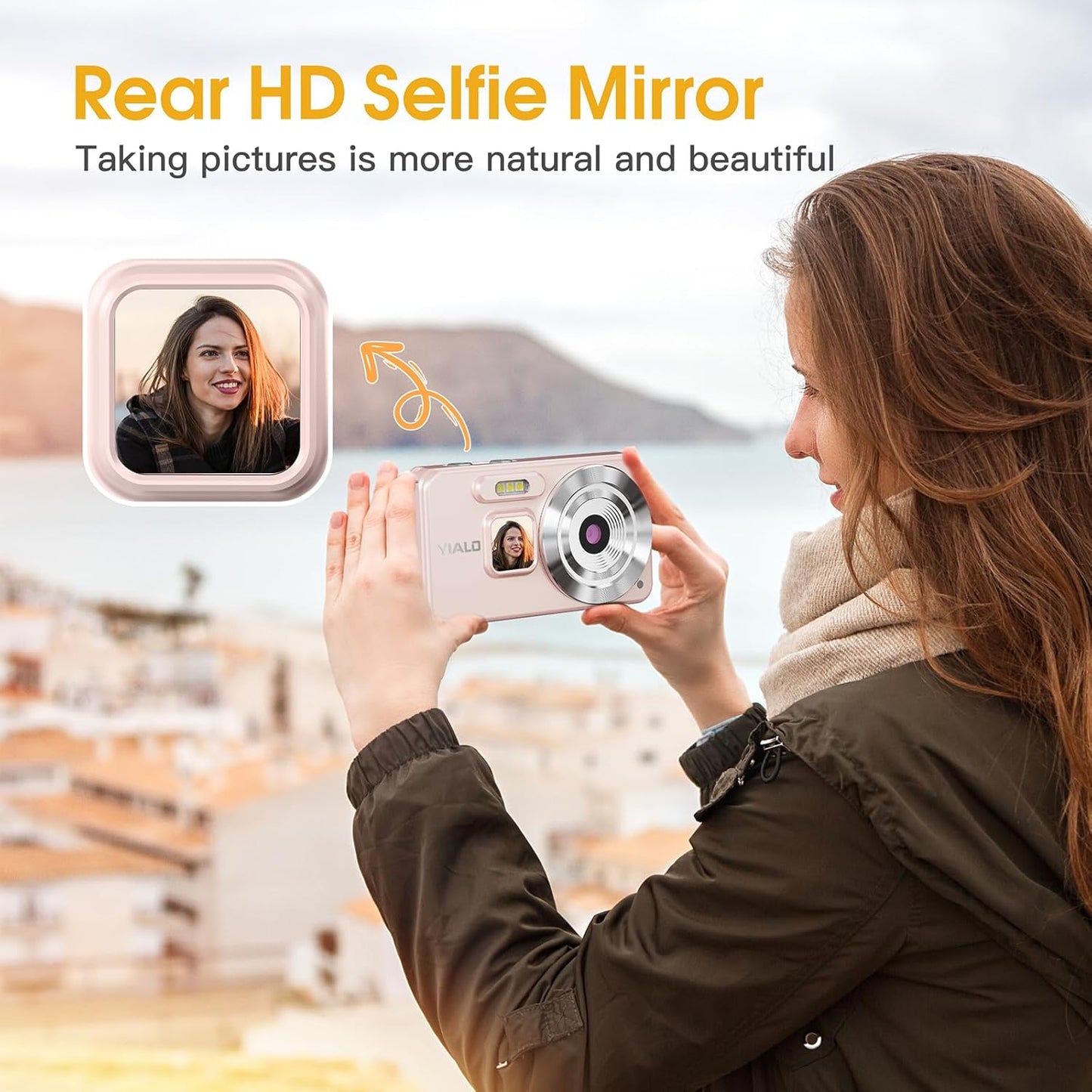 4K Digital Camera for Teens, FHD 64MP Digital Camera for Kids with 64GB SD Card, 18X Digital Zoom Cameras for Photography, Point and Shoot Video Camera for Kids, Pink