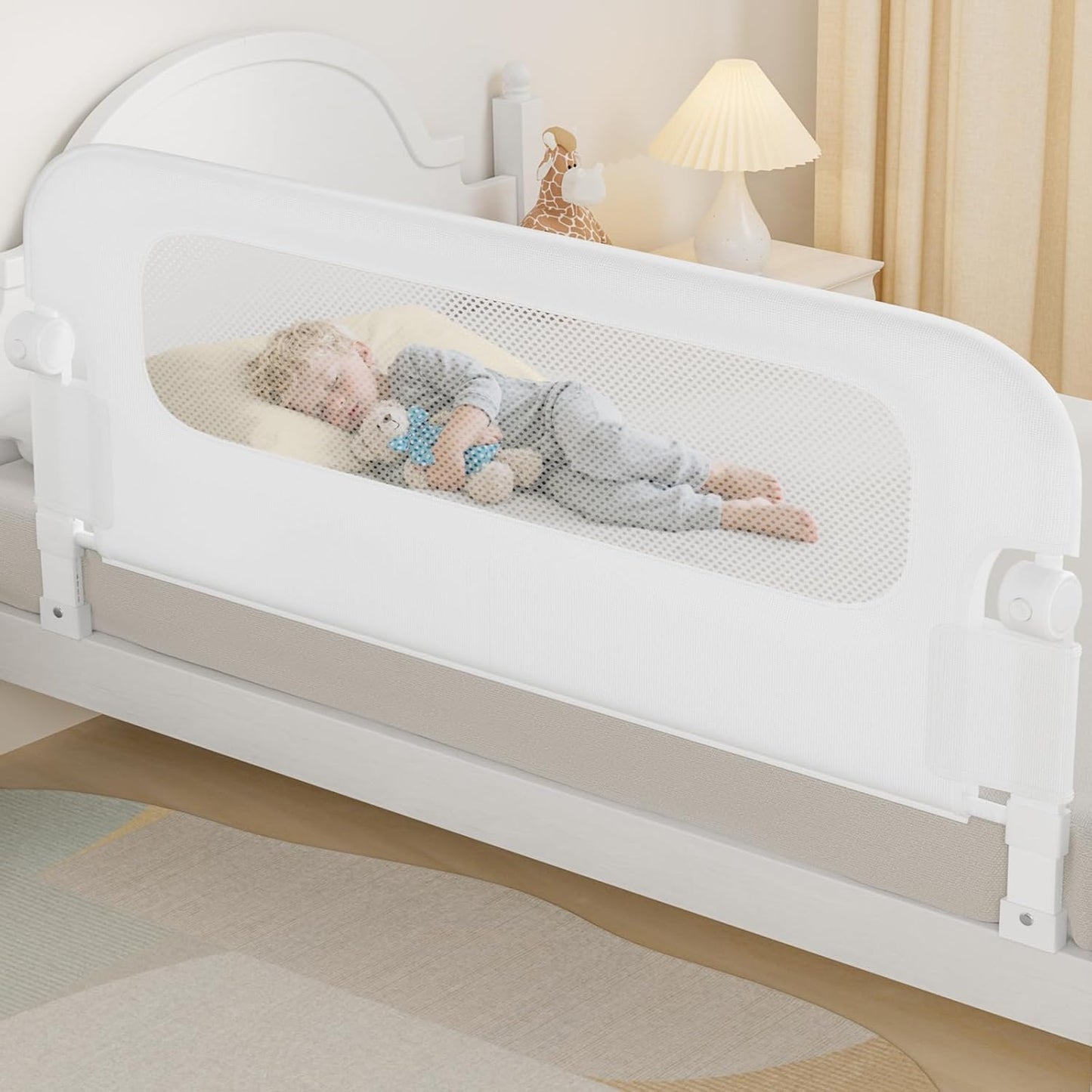 Baby Bed Rail Guard for Toddlers -59" Toddler Bed Rails for Twin, Full, Queen, King Bunk Size Bed Swing Down Bedrail Extral Tall Child Safety Side Railing Guards for Kids White