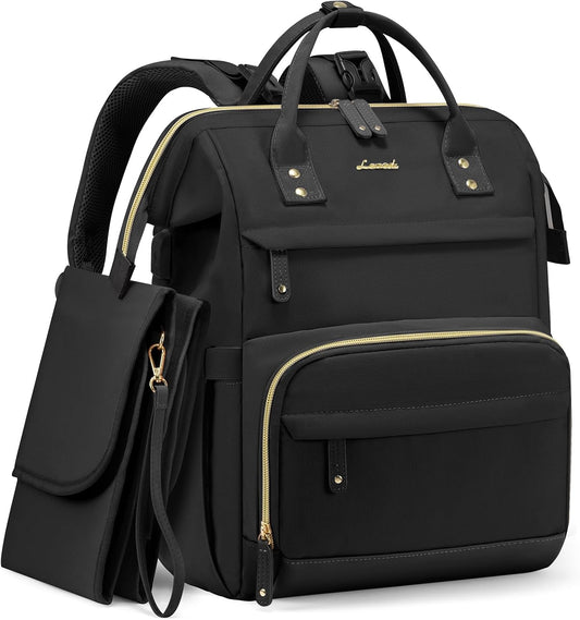 LOVEVOOK Diaper Bag Backpack, Baby Bag with Changing Station, Large Diaper Backpack for Moms Dads, Waterproof Leather Accents Baby Boy and Girl Bag for Travel Baby Essentials, Black