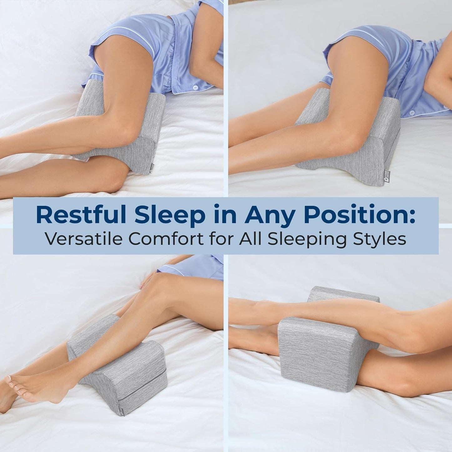 5 STARS UNITED Knee Pillow for Side Sleepers - Hip Pain Relief - Cooling Cover - Memory Foam Leg Cushion for Side Sleeping - Between Legs Pillow for Sciatica & Lower Back Pain, Arctic Gray