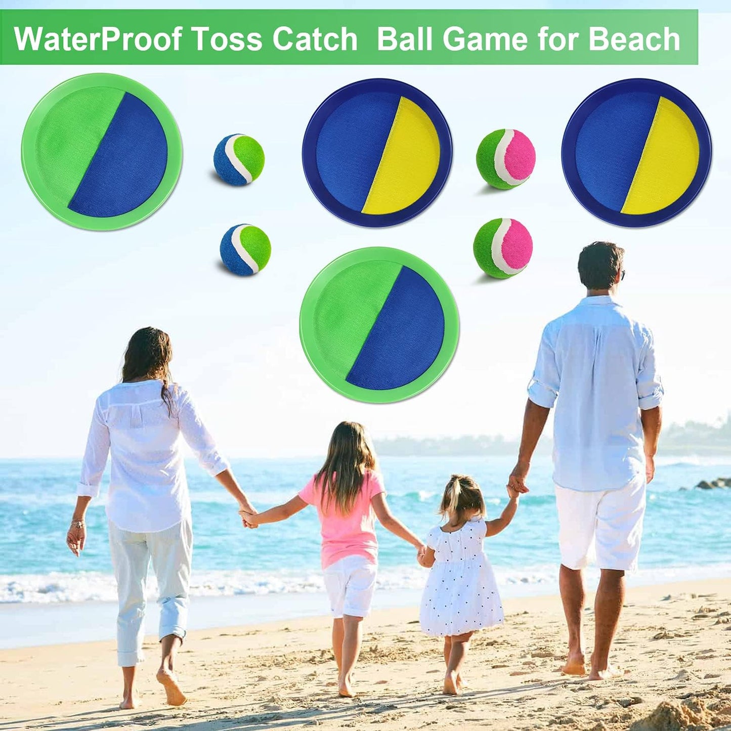 Jalunth Ball Catch Set Game Toss Paddle - Beach Toys Back Yard Outdoor Games Pool Lawn Backyard Throw Catch Sticky Set Age 3 4 5 6 7 8 9 10 11 12 Years Old Boys Girls Kids Adults Family Easter Gifts