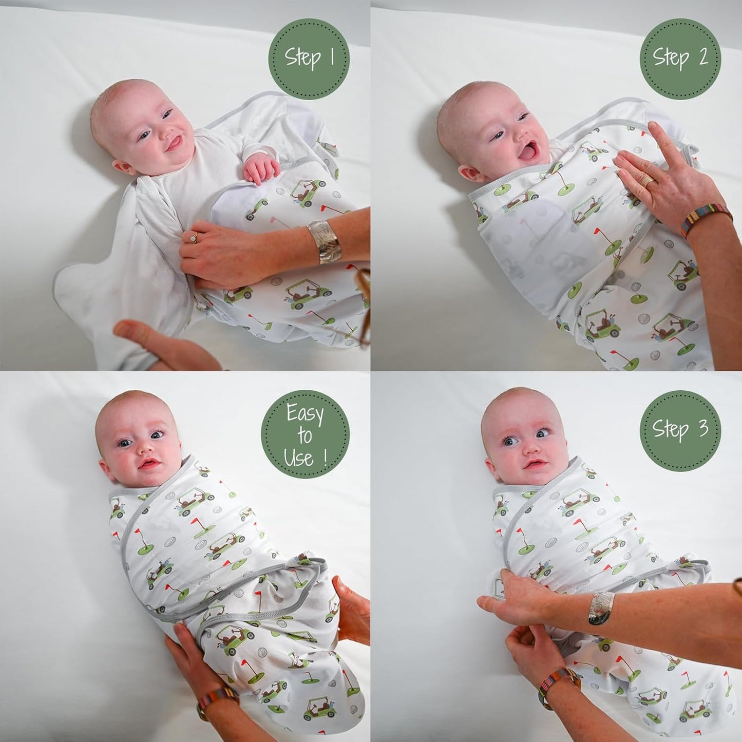 LollyBanks Baby Swaddles, 100% Organic Cotton Swaddles for Newborns Boys and Girls, 3-6 Months Swaddle Sacks with Easy Change Zipper, Swaddle Neutral Baby Registry (Golf Print)