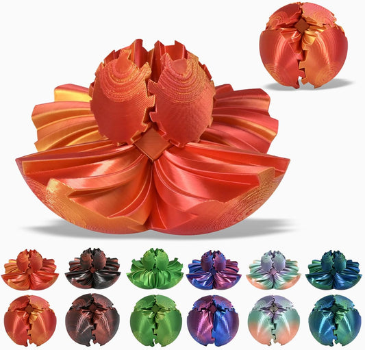 3D Printed Gear Ball, Gear Sphere Fidget Toy Stress Relif Toy for ADHD, Anxiety Relaxing Toy for Adults at Work/Study/Travel, Twisted Red-Gold