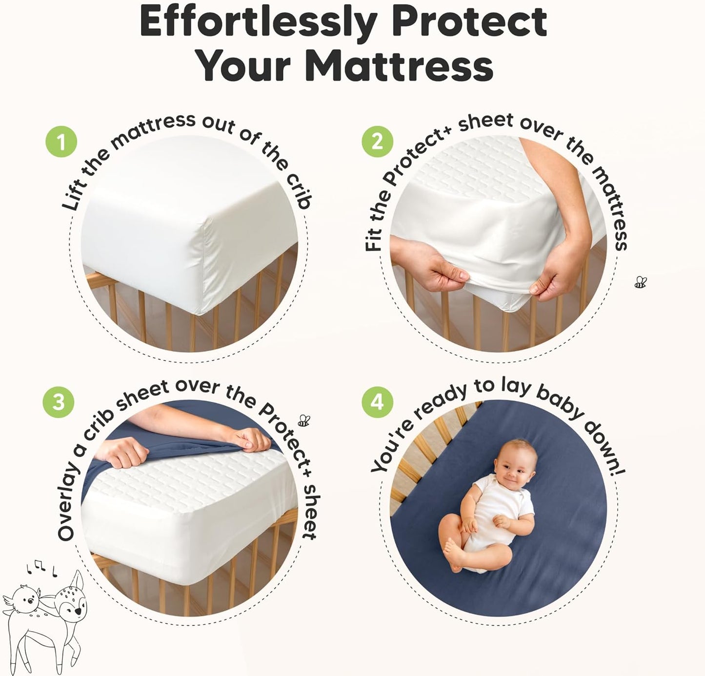 Waterproof Crib Mattress Protector Cover Fitted - 2-Pack Quiet Baby Crib Mattress Pad Sheets, 52" x 28" Soft Quilted Cotton Baby Sheet, Machine Washable, Easy Fit, Durable (Cameo/Mavy)