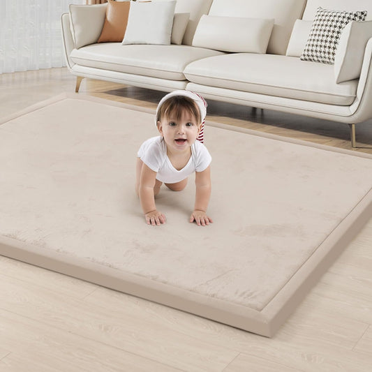 ACOMOPACK Baby Play Mat for Floor 1.3" Thick Memory Foam Play Mat 39"×59" Tummy Time Crawling with Non-Slip Bottom for Living Room,Nursery,Soft Velvet Playpen Mats for Kids,Infants（Beige）