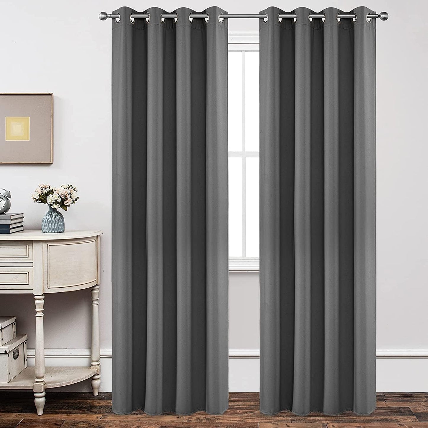 Joydeco Blackout Curtains 90 Inch Length 2 Panels Set, Thermal Insulated Long Curtains& Drapes 2 Burg, Room Darkening Grommet Drapes for Living Room Bedroom Window (W52 x L90 Inch, Light Grey)
