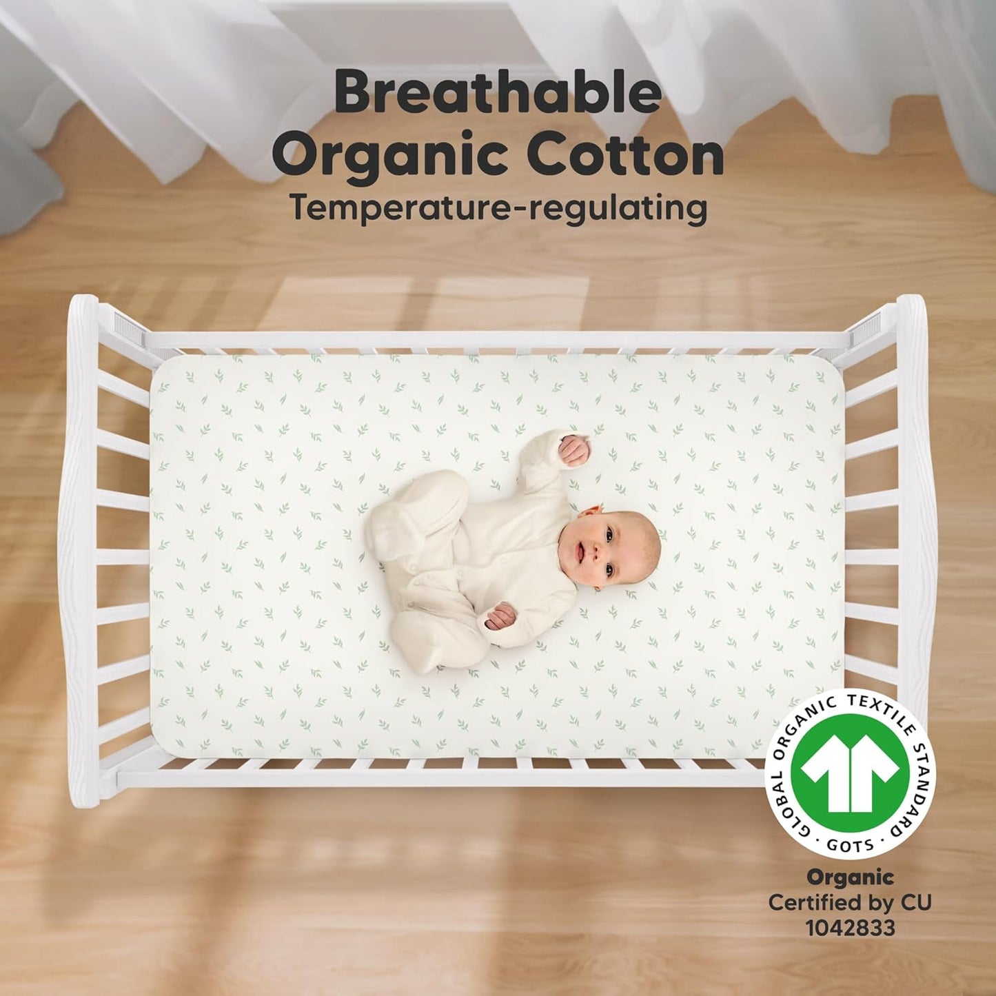KeaBabies 2-Pack Organic Crib Sheets for Boys, Girls - 52x28 Fitted Crib Mattress Sheet Neutral, Breathable Jersey Cotton Cover for Baby Bed, Toddler Mattress, Soft & Cute Prints (Herb)