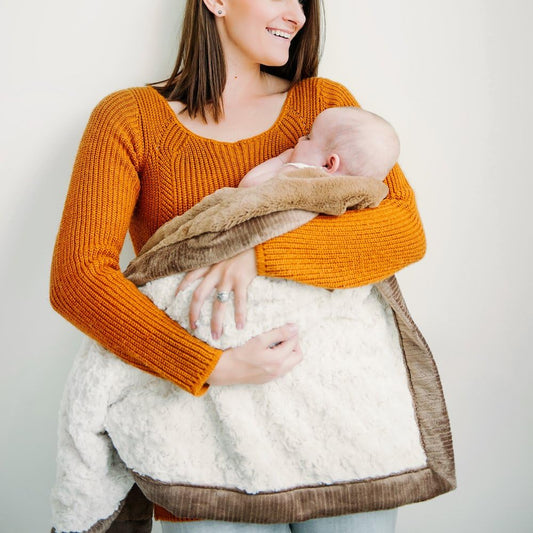 SARANONI Super Soft Boutique Quality Swirl Lush Luxury Baby Blanket (Ivory Swirl Gingersnap, Receiving 30" x 40”)