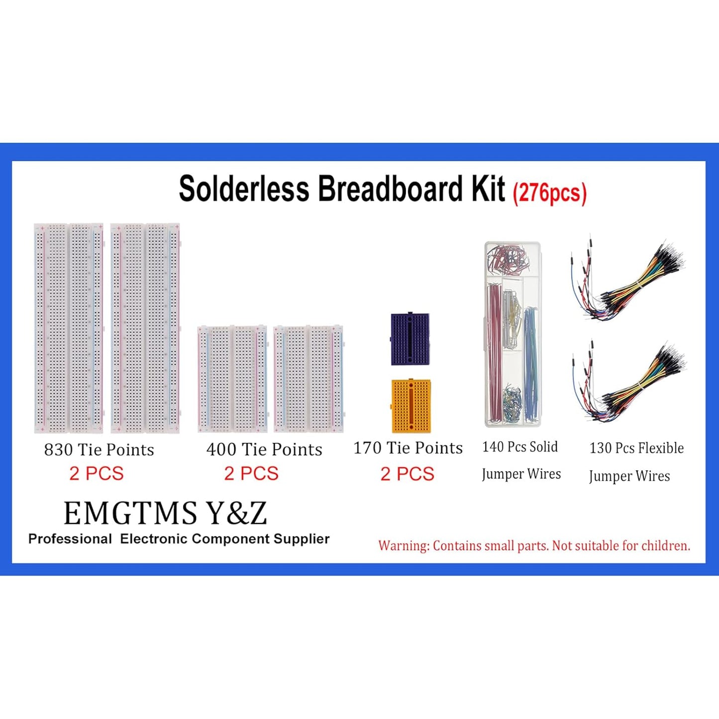 276Pcs Breadboard Jumper Wires Kit, 2Pcs 830 Breadboards + 2Pcs 400 Breadboards + 2Pcs Color-Coded 170 Breadboards + 140Pcs U-Shape Jumpers and 2x65Pcs Flexible Wires for Arduino, Raspberry Pi, STEM