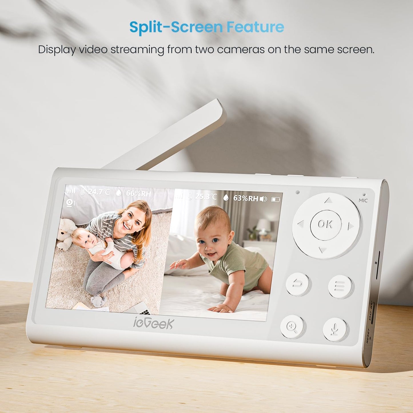 ieGeek Baby Monitor with 2 Cameras, Split-Screen Video Baby Monitor with Audio and 1080P Camera 4.3" Screen - Night Vision, Two-Way Talk, Cry & Motion Detection, Pan-Tilt-Zoom via Screen and Free APP