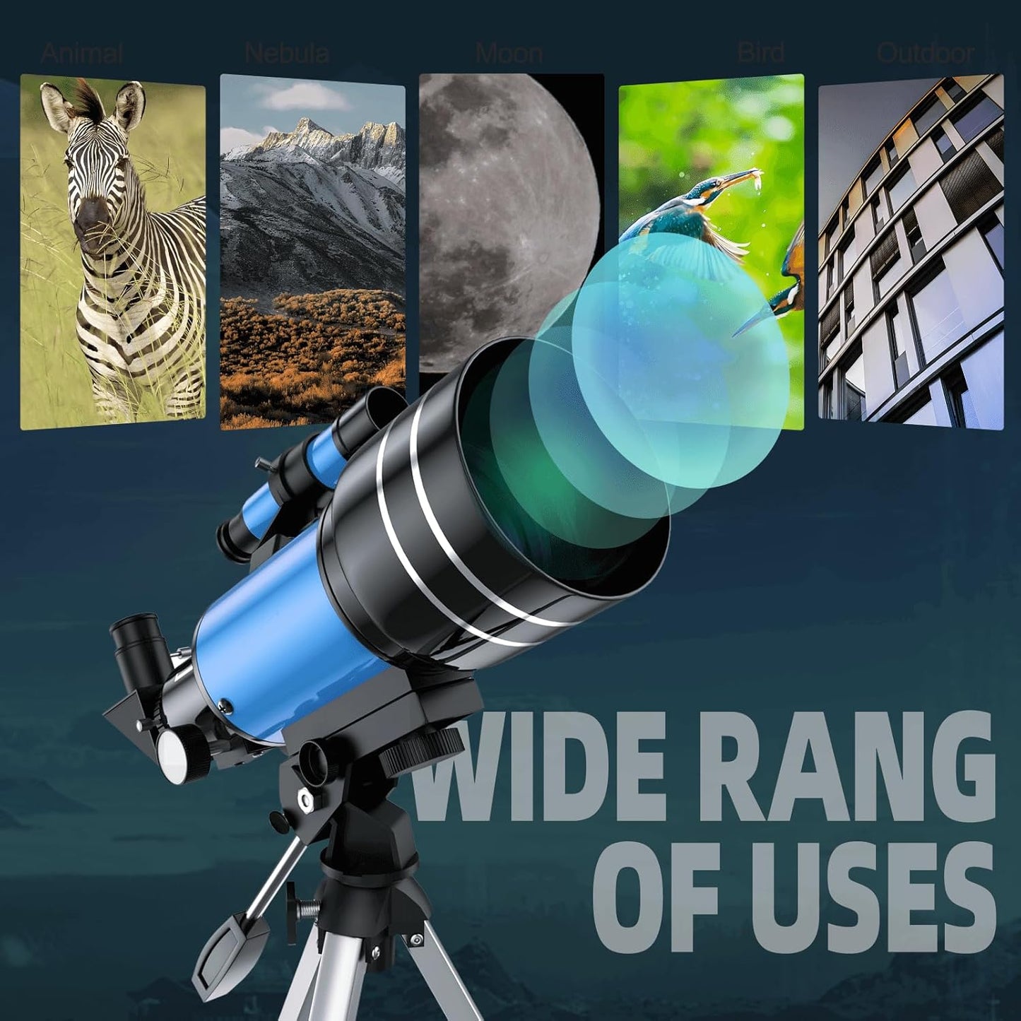 Astronomical Telescope for Kids, 70mm Aperture, 400mm Focal Length, 24-180X Magnification, Fully Multi-Coated Optics, AZ Mount with Tripod