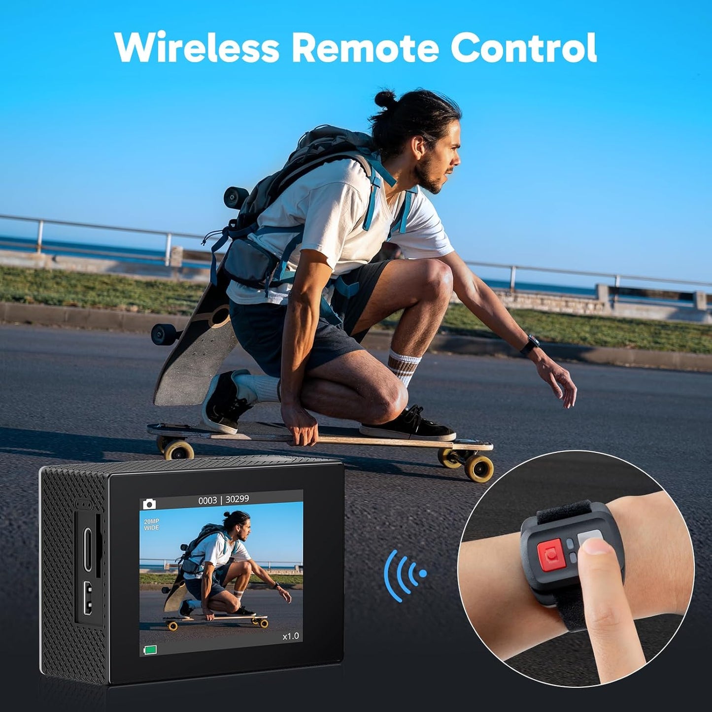 AKASO EK7000 4K30FPS 20MP WiFi Action Camera with EIS Ultra HD 131FT Waterproof Underwater Camera Remote Control 4X Zoom Support External Microphone