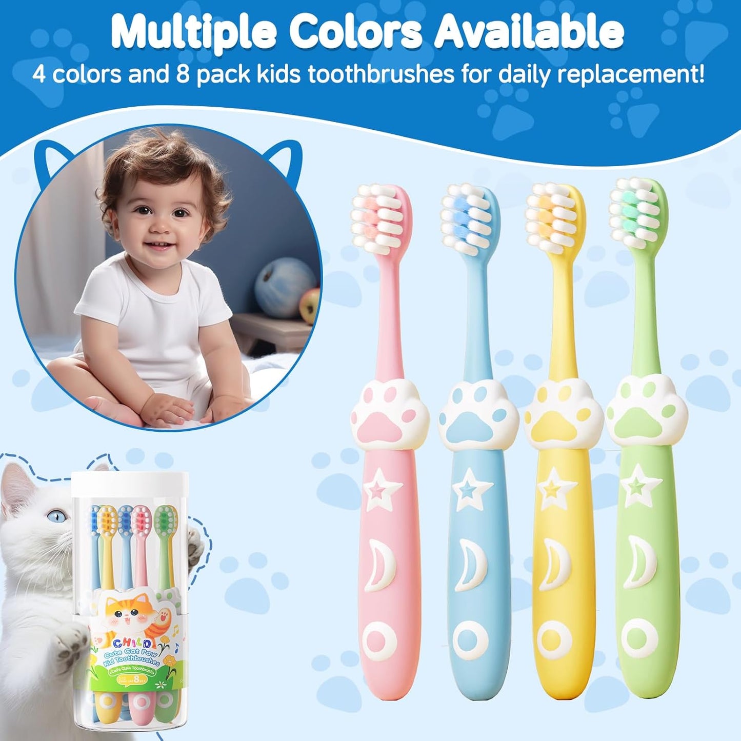 8 Pack Kids Toothbrushes Extra Soft Toddler Toothbrush 2-8 Years Children Manual Toothbrushes for Clean Teeth Cute Kid Toothbrushes Make Your Toddler Love Brushing Teeth