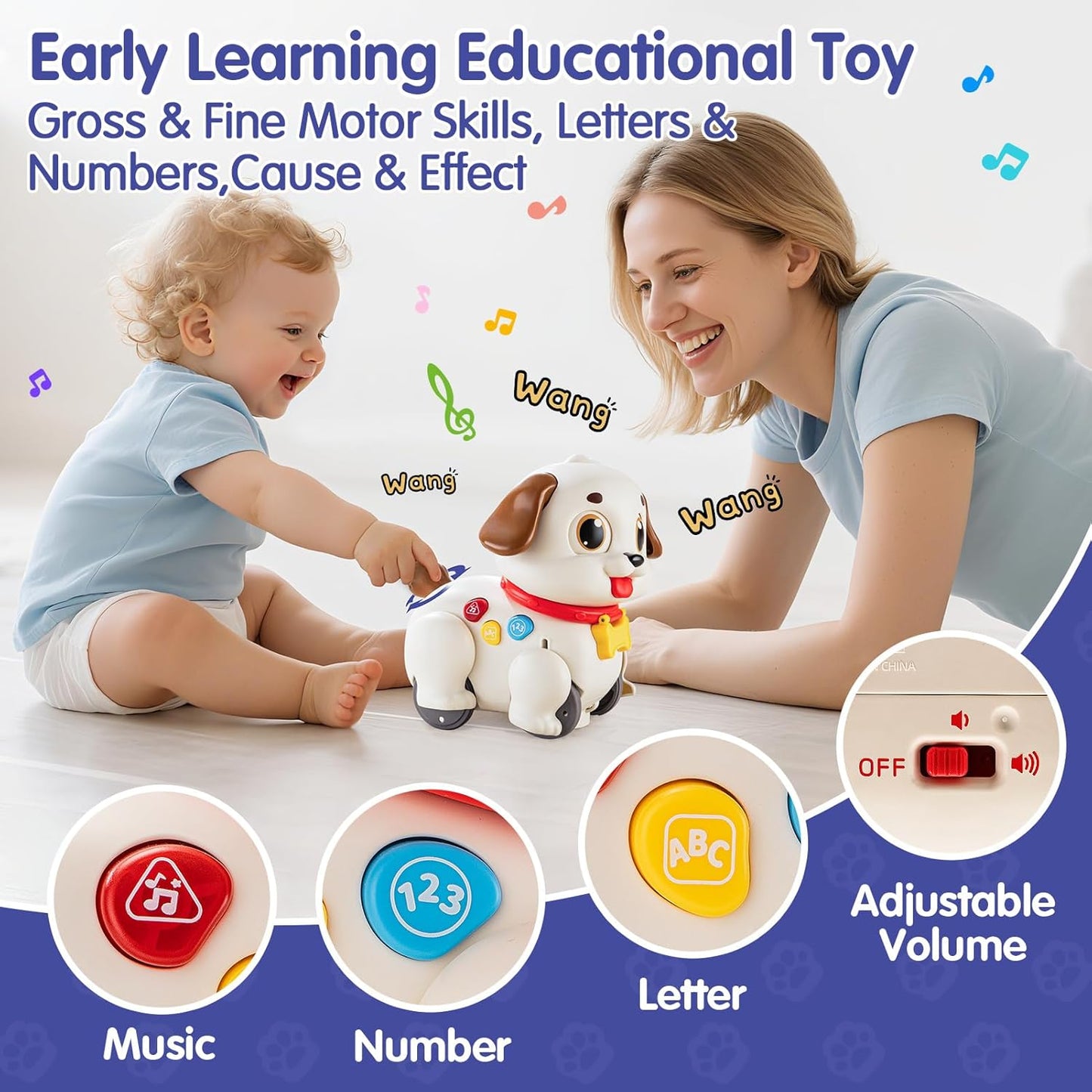 HOLA Baby Toys 6-12 Months Musical Dancing Puppy Tummy Time Toy, Toddler Learning Toys for 1 Year Old Girl Boy, 1st Birthday Gift for Boys & Girls Christmas Stocking Stuffers