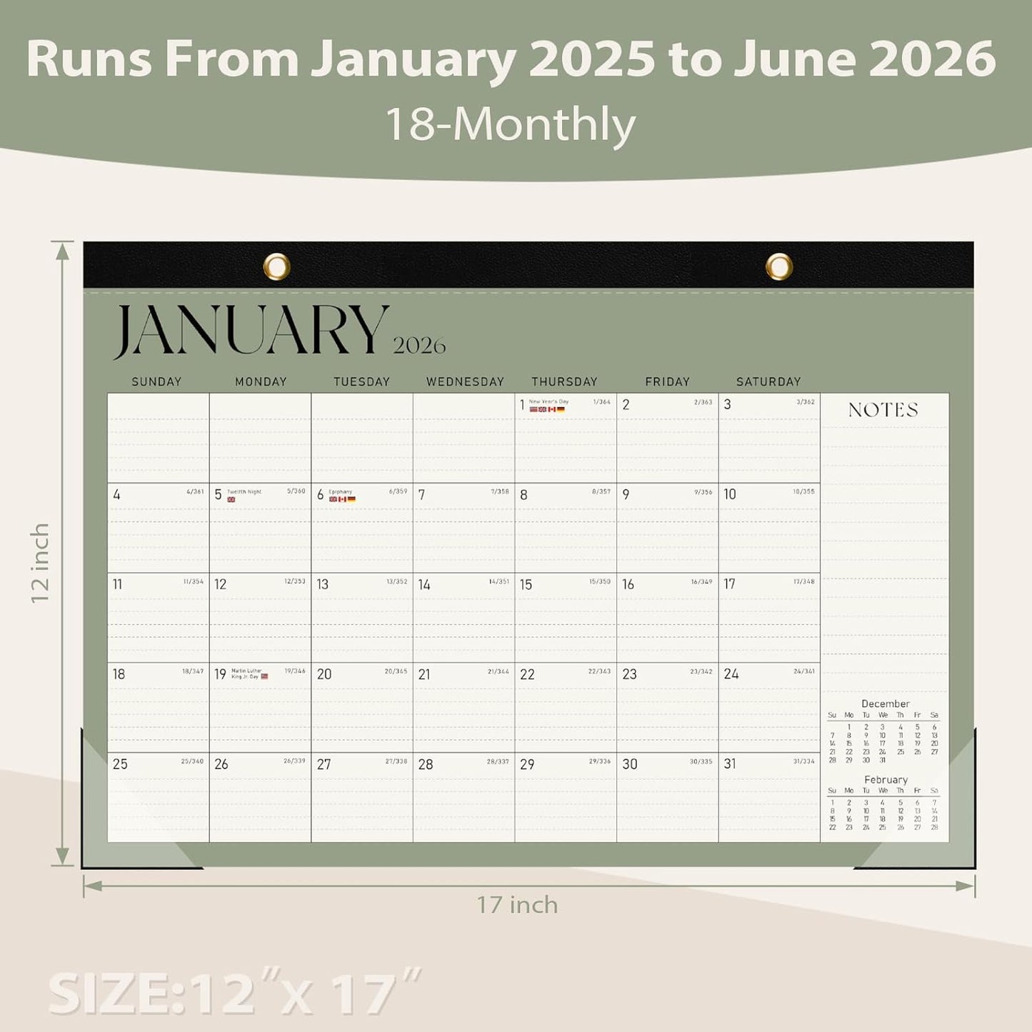 2026 Desk Calendar, Large Desktop/Wall Monthly Calendar (Jan. 2026 - Jun. 2027) 17'' x 12'' School Year Desk Planner for Teacher Family Office Supplies