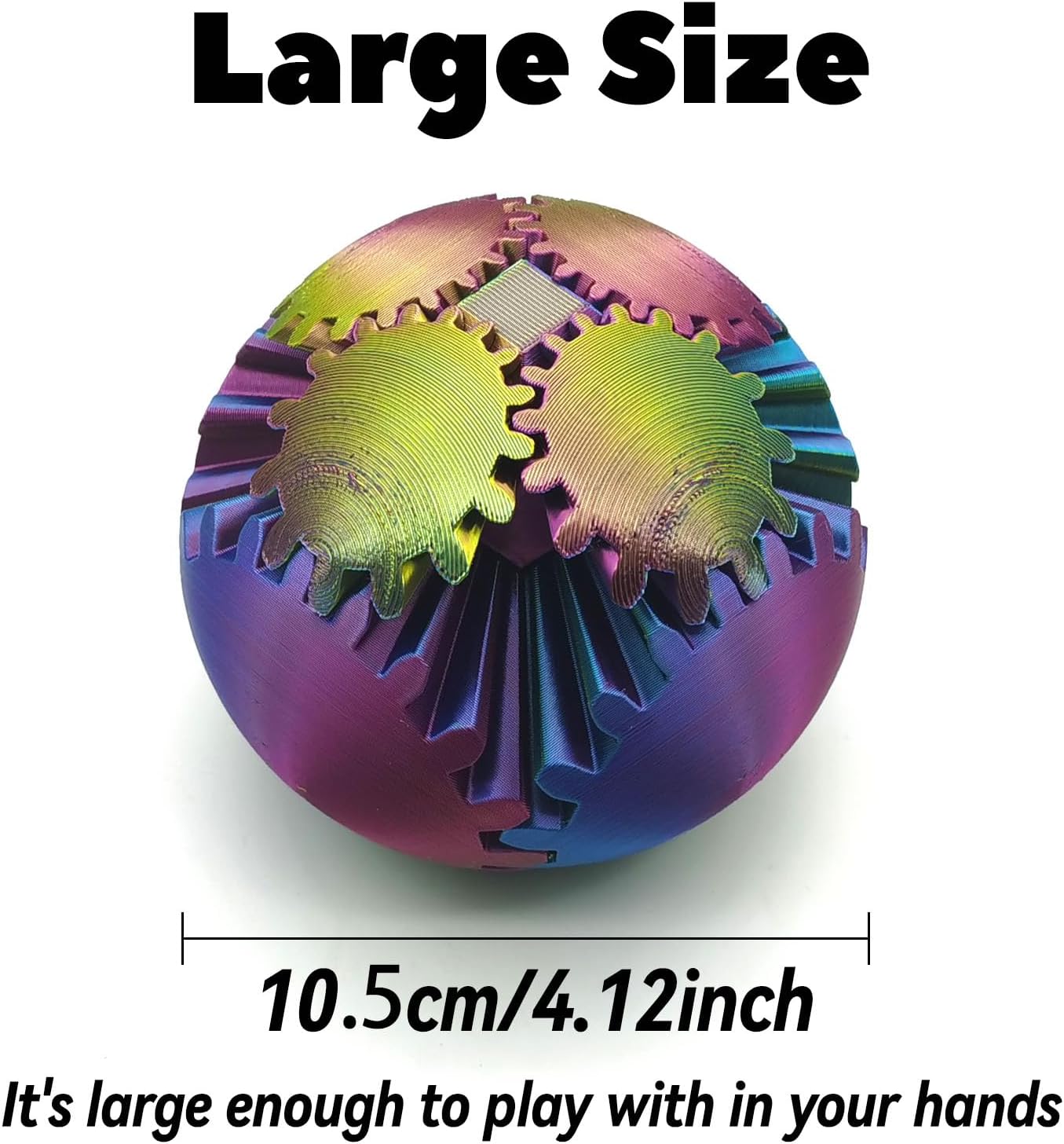 3D Printed Gear Ball Spin Ball, 4inch Large Gear Ball Fidget Toy, Gear Sphere Cube Puzzle, Gearball Fidget Desk Toy, Gearsphere Steampunk Whirling Wonder Fidget Stress Ball (Red Blue Green)