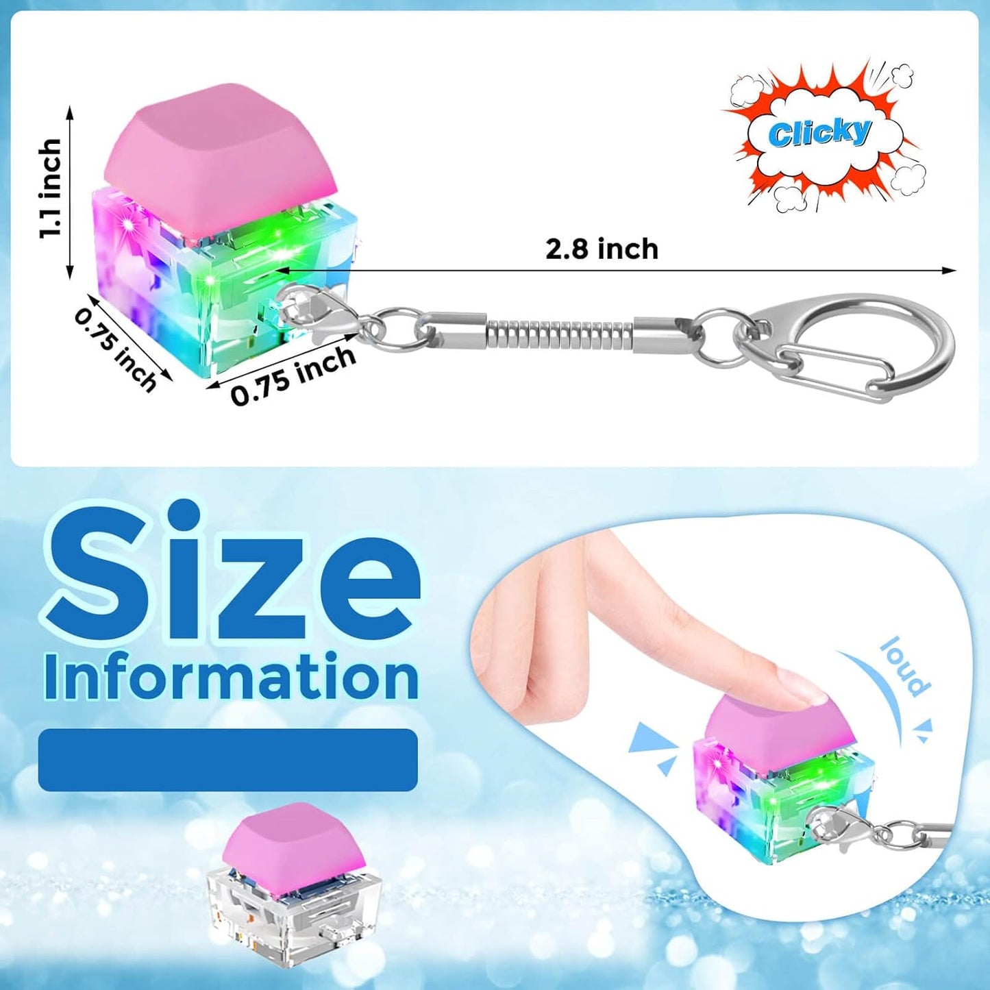 Keyboard Fidget Toys, Keyboard Fidget Keychain Keyboard Decompression Toys Keyboard Fidget Toy Button Stress Relief Gifts for Adult and Kids,Finger Clicker Toys,ADHD Toy,Cool Fidgets(LED Light-Pink)