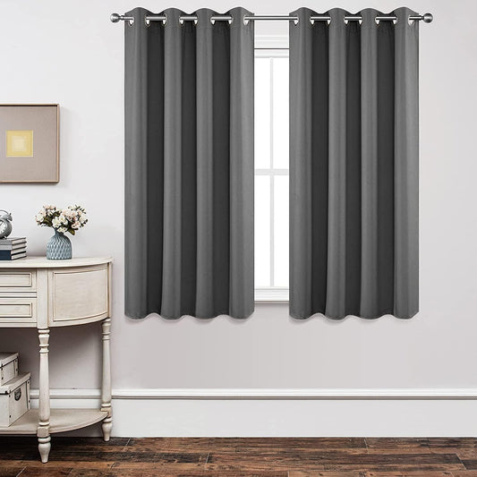 Joydeco Blackout Curtains 45 inch Length 2 Panels Set, Thermal Insulated Long Curtains & Drapes 2 Burg, Room Darkening Grommet Drapes for Bedroom Living Room Windows (W52 x L45 Inch, Light Grey)