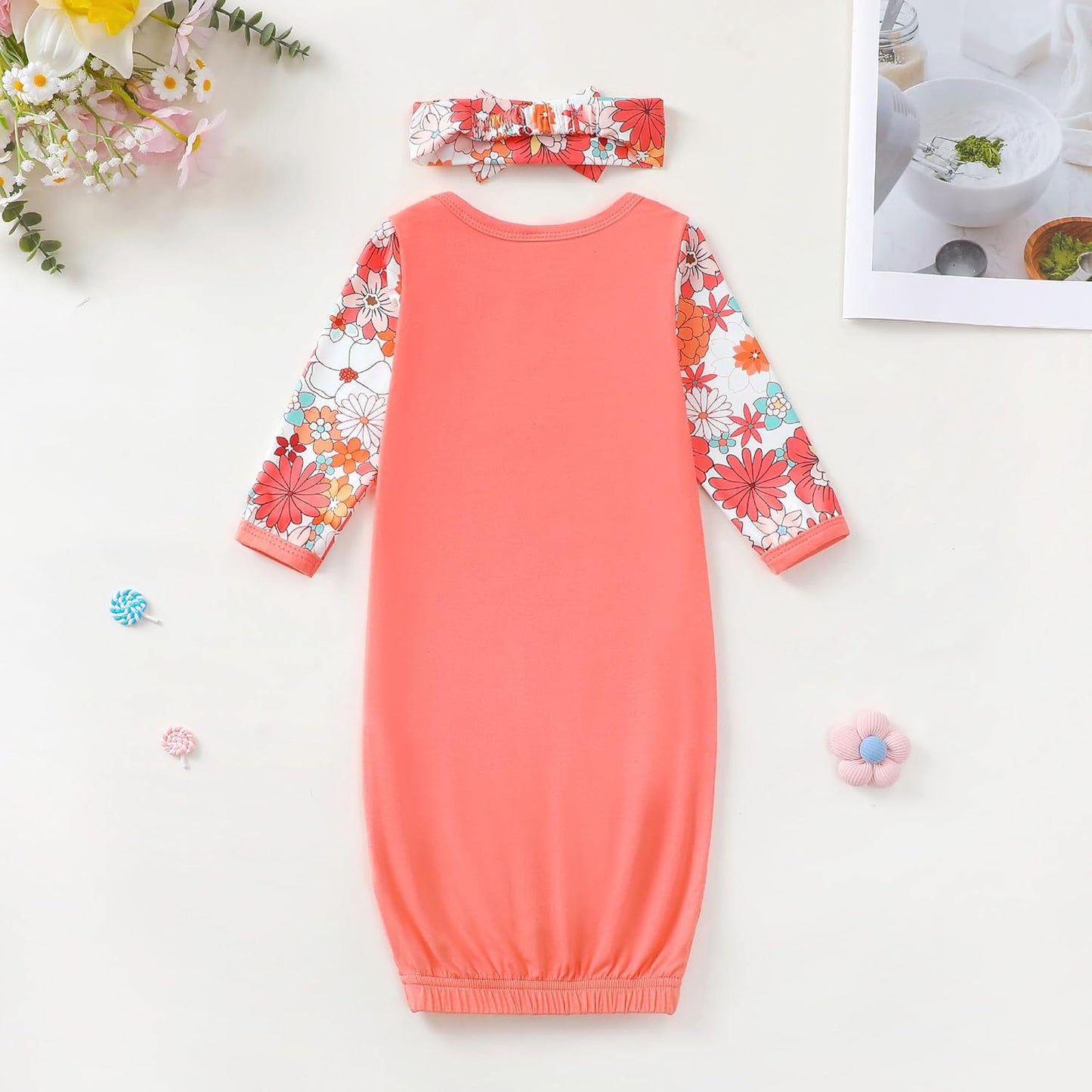 AMAWMW Newborn Baby Girl Little Sister Sleeper Gown Stripe Long Sleeve Nightgown Pajamas Gifts Stuff Essential Outfit