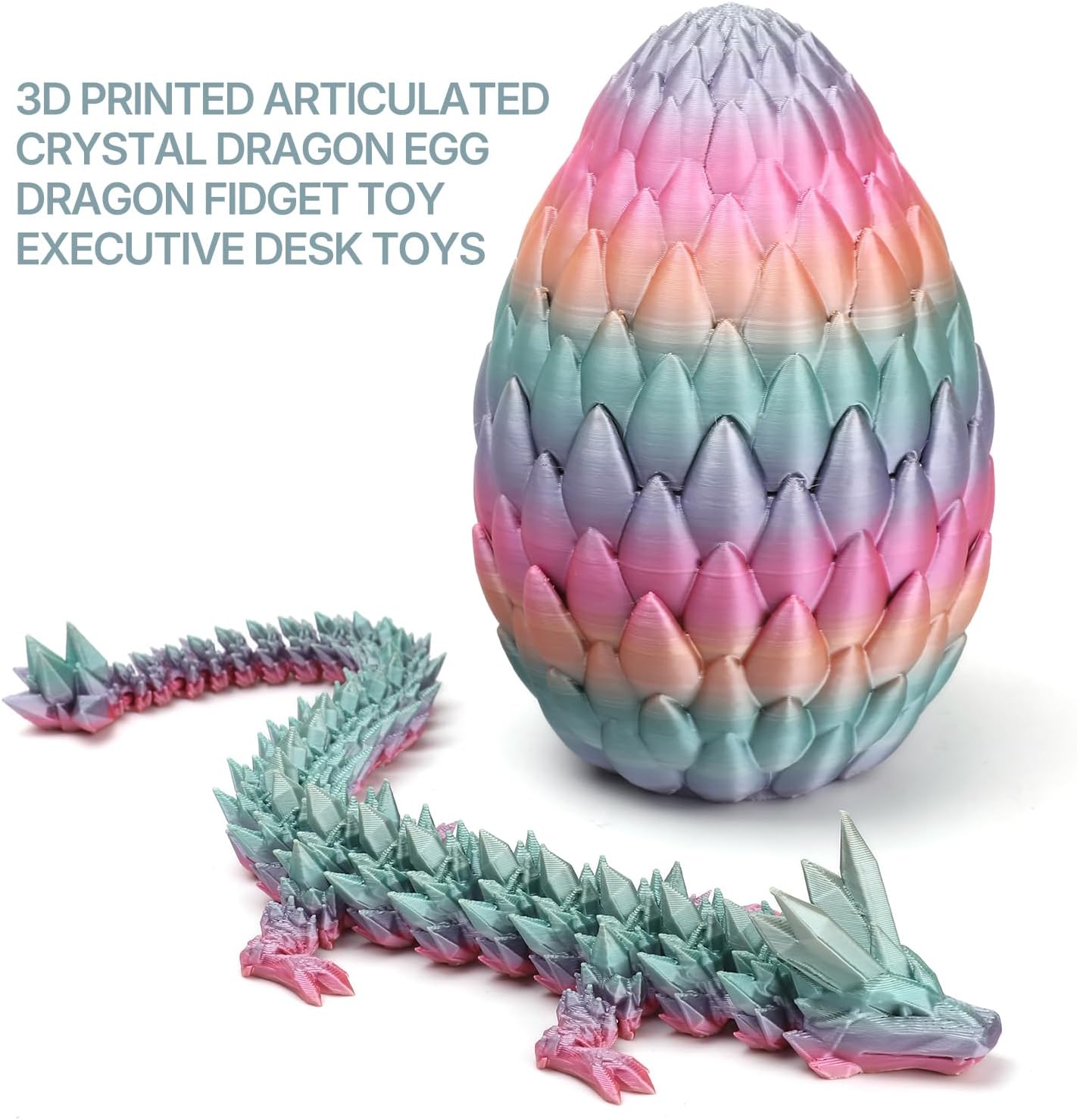 3D Printed Dragon Toy 12" Crystal Dragon Fidget Executive Desk Dragon Egg