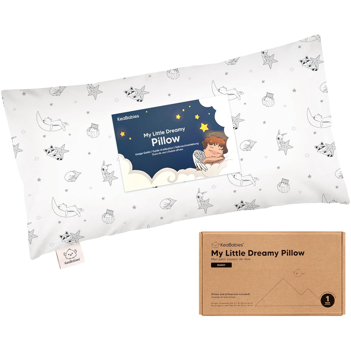Toddler Pillow with Pillowcase - 10x18 My Little Dreamy Kids Travel Bed Pillows for Sleeping, Organic Cotton Small Pillowcase, Soft & Breathable, Machine Washable, Toddlers 2-5 Years Old (Slumber)