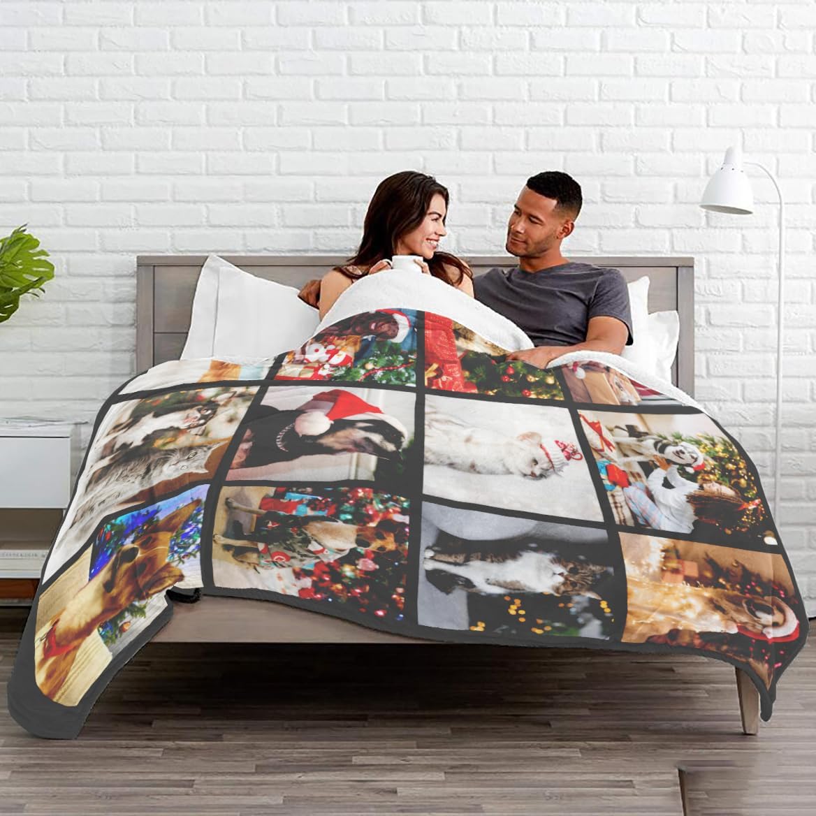 Custom Blankets with 12 Photos, Personalised Gifts for Mom Dad Girlfriend Boyfriend on Christmas, Customized Blanket for Couples