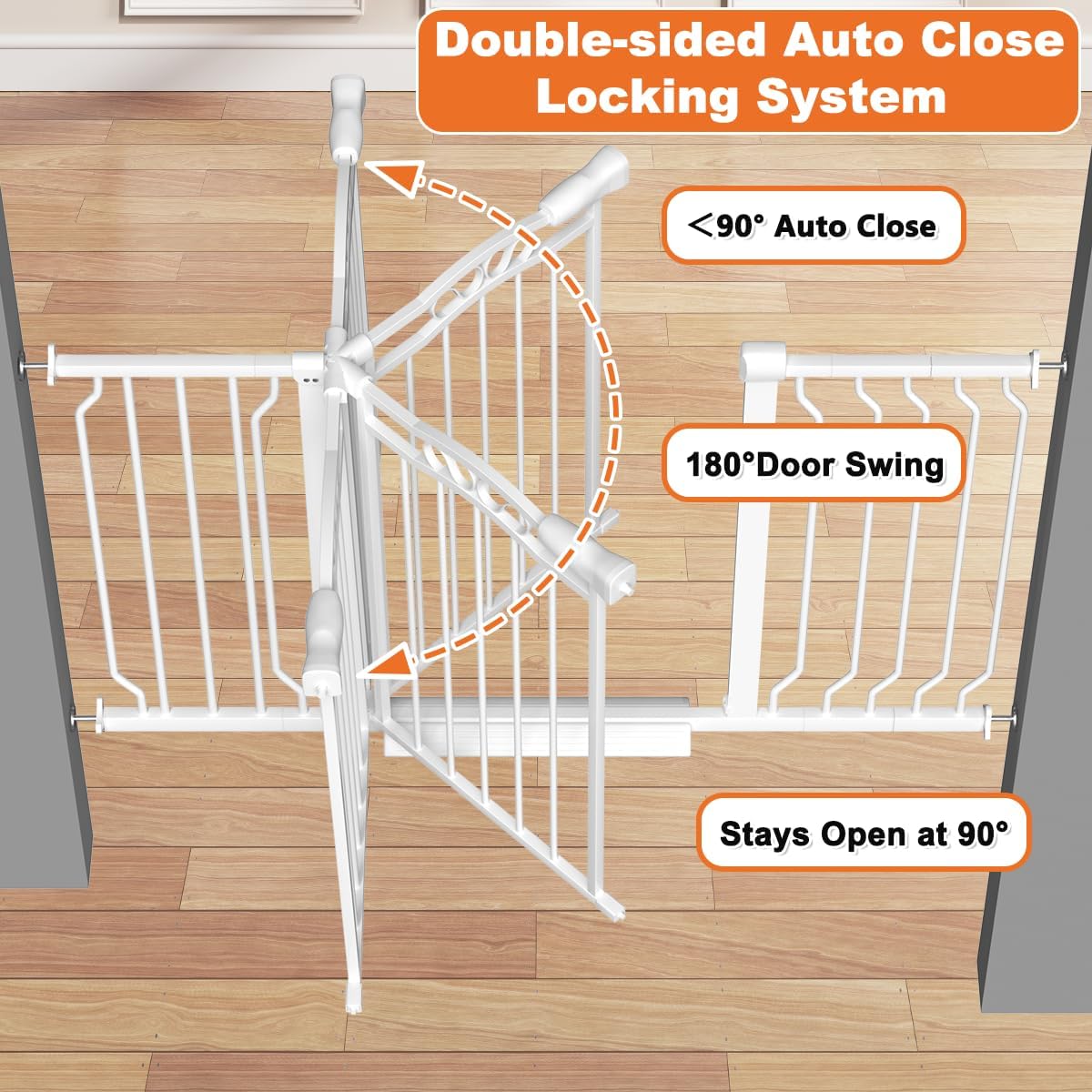 62.2-71.6" Extra Wide Baby Gate for Stairs No Drilling, 30" Tall Auto Close Press Mounted Dog Gates for Doorways, Adjustable Width Walk Through Long Gates for Kids or Pets, White