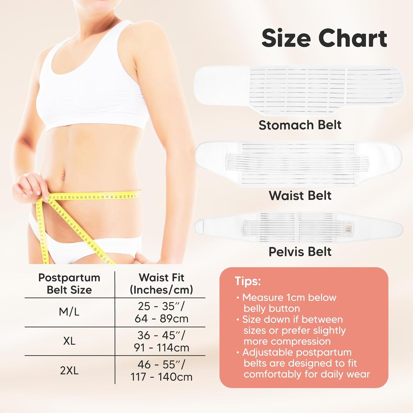 3 in 1 Postpartum Belly Support Recovery Wrap – Postpartum Belly Band, After Birth Brace, Slimming Girdles, Body Shaper Waist Shapewear, Post Surgery Pregnancy Belly Support Band (Matte White, M/L)
