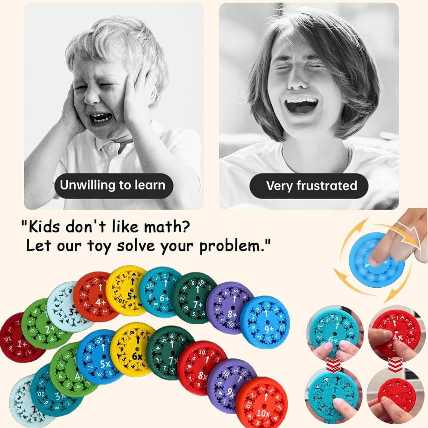 9pcs Math Fidget Spinners, Round Math Fact Fidget Spinner Toy, Number Fidget Spinner Learn Add or Subtract, Math Learning & Education Fidget Game for Kids Birthday