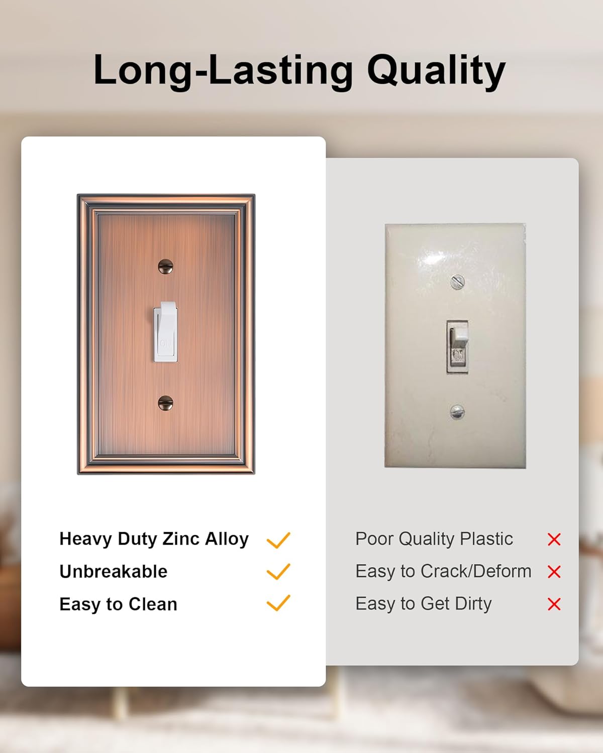 6-Pack Single Toggle Light Switch Cover Plate, Durable Solid Zinc Alloy Decorative Switch Plate Covers, Antique Copper 1 Gang Wall Plate, Corrosion Resistant