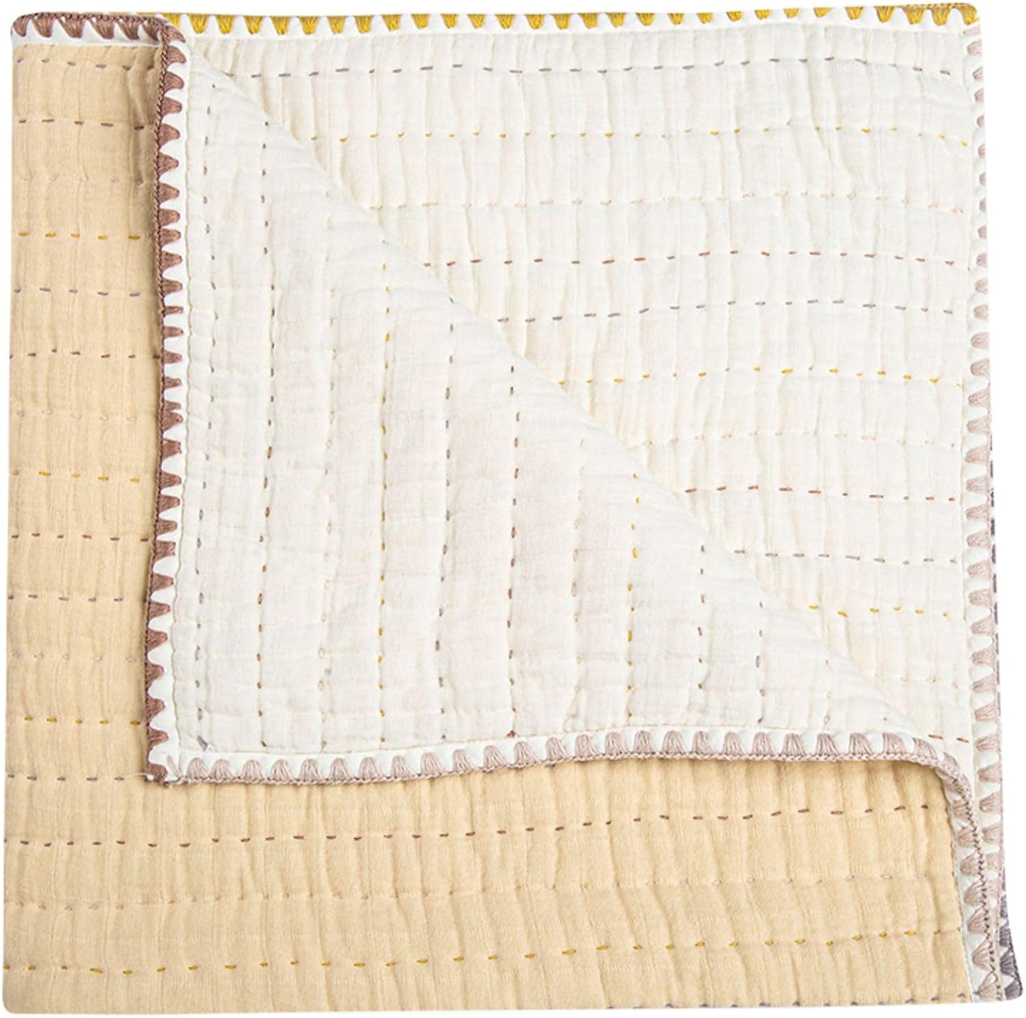 Crane Baby Blanket Quilted Cotton 36” X 36” Light Yellow Nursery Essential for Boys and Girls Yellow Baby