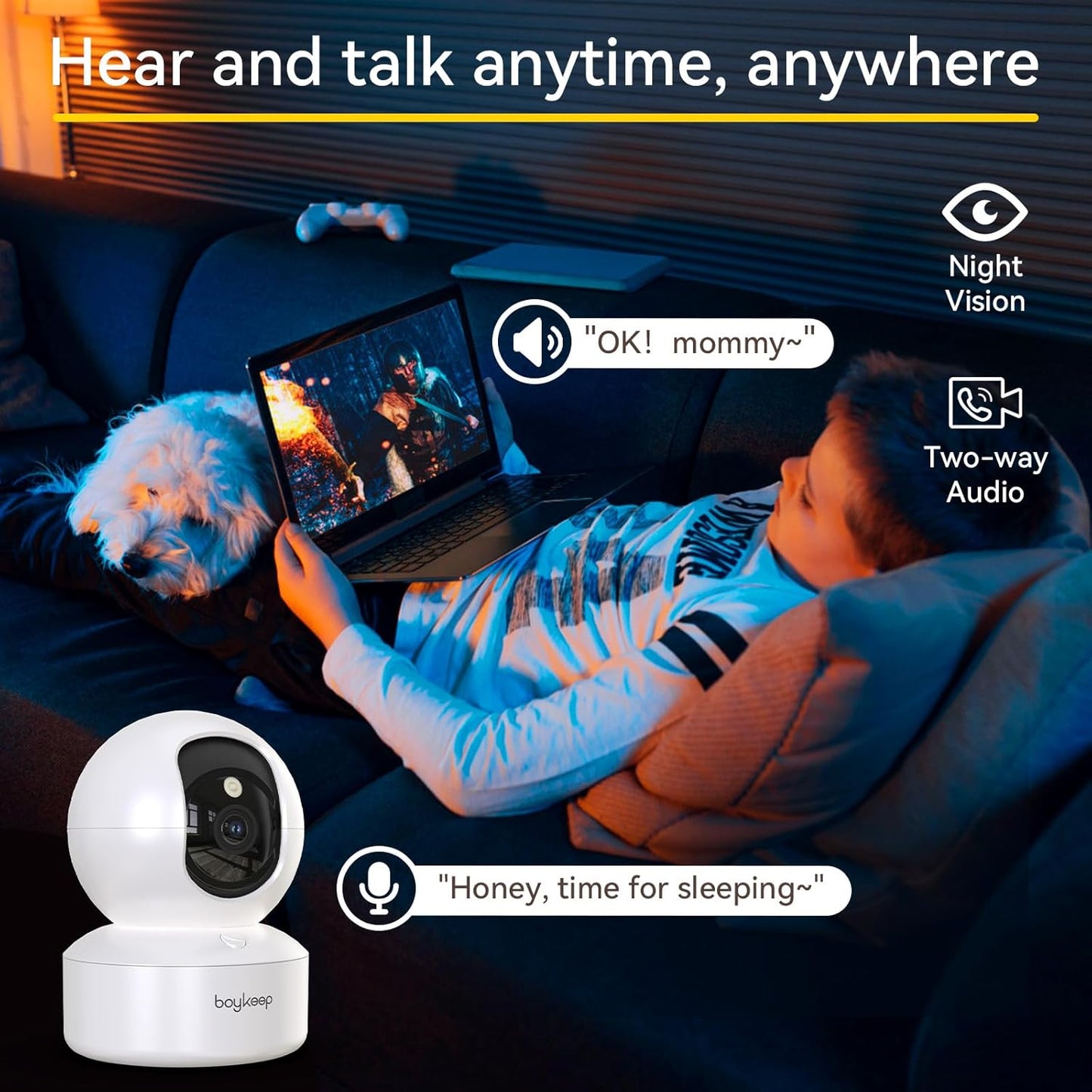 Indoor Camera - 2K Pet Camera 5G/2.4GHz WiFi for Baby Monitor with Phone App, 360° Pan & Tilt, 2-Way Audio, Night Vision, with 64G TF Card, K30