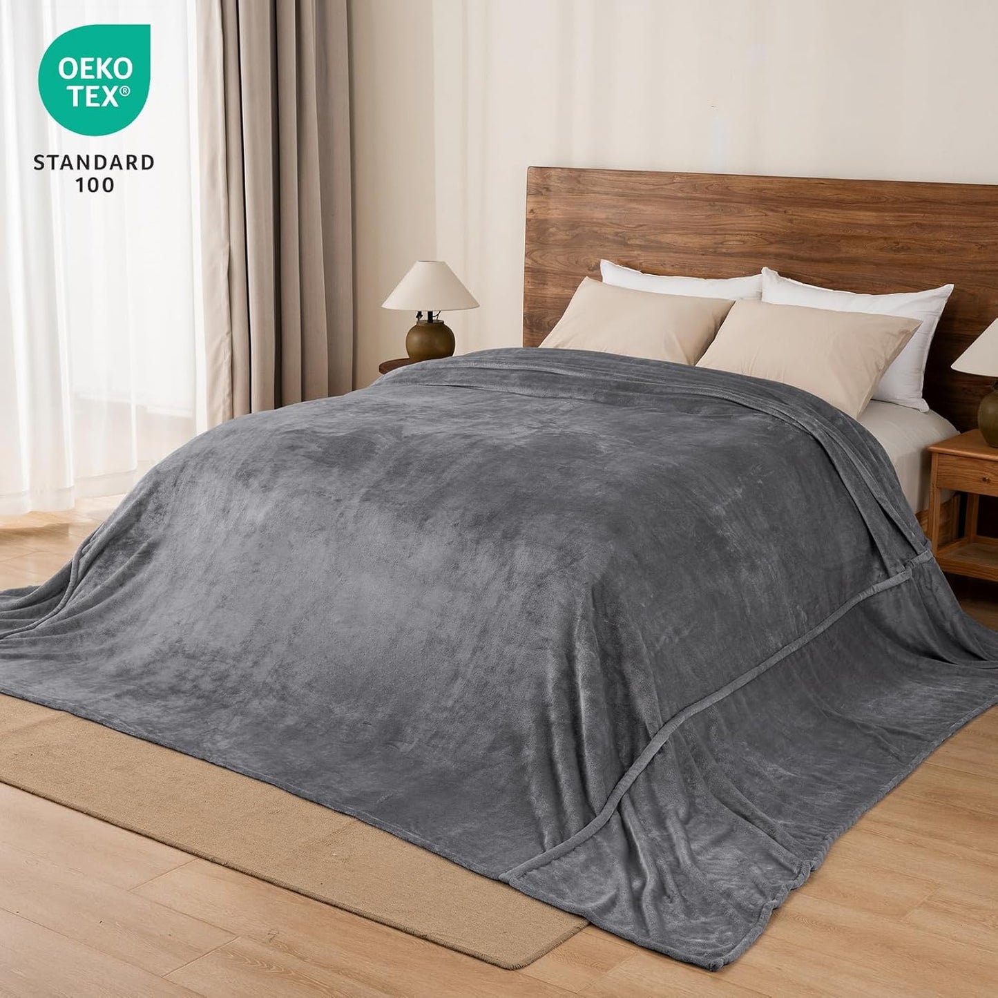 PHF Oversized King Fleece Blanket 120"x120", No Shed No Pilling Big Soft Blanket, Extra Large 10'x 10' Lightweight for Bed, Sofa Travel and Camping, Suitable for All Season, Grey