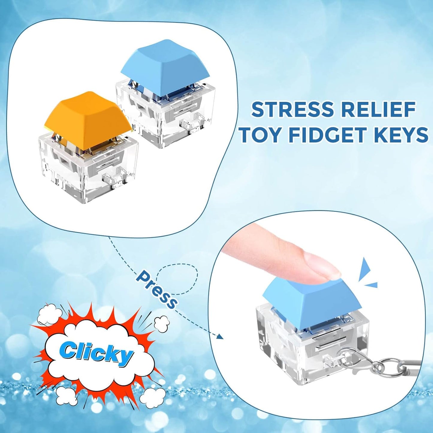 Keyboard Fidget Toys, Keyboard Fidget Keychain Keyboard Decompression Toys Keyboard Fidget Toy Button Stress Relief Gifts for Adult and Kids,Finger Clicker Toys,ADHD Toy,Cool Fidgets(Blue and Orange)