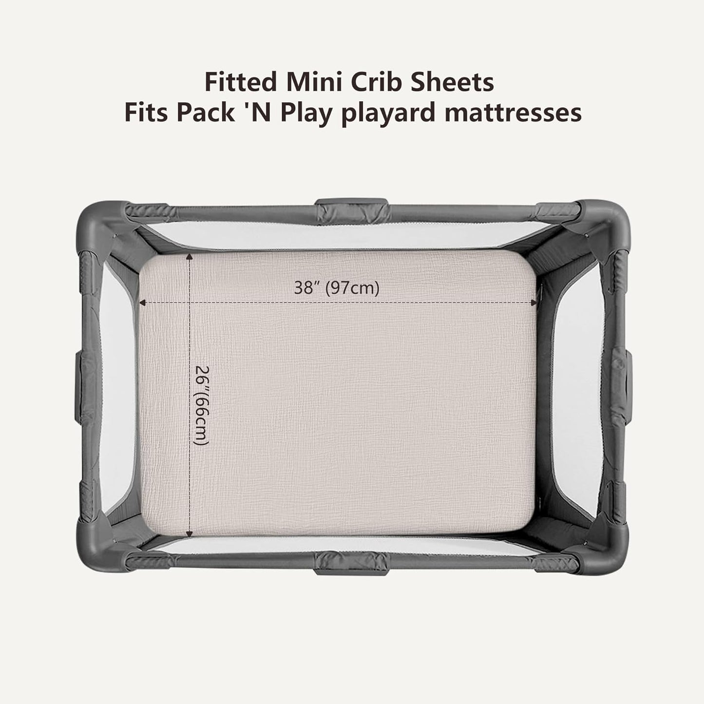 Bearmoss Muslin Mini Crib Sheets for Pack N Play Mattress - 100% Cotton - 38"x24" Soft Breathable Playard Baby Crib Sheets Neutral for Boys Girls - 2 Pack (White Star)