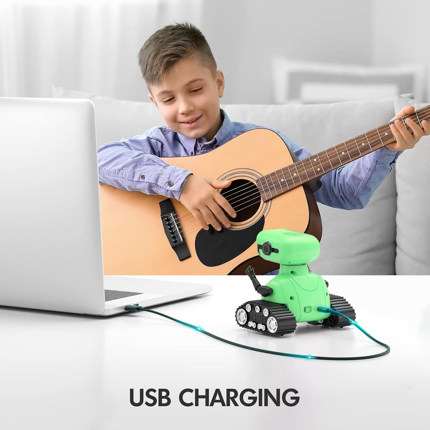 ALLCELE Robot Toys, Rechargeable RC Robot for Boys and Girls, Remote Control Toy with Music and LED Eyes, Gift for Children Age 3 Years and Up - Green