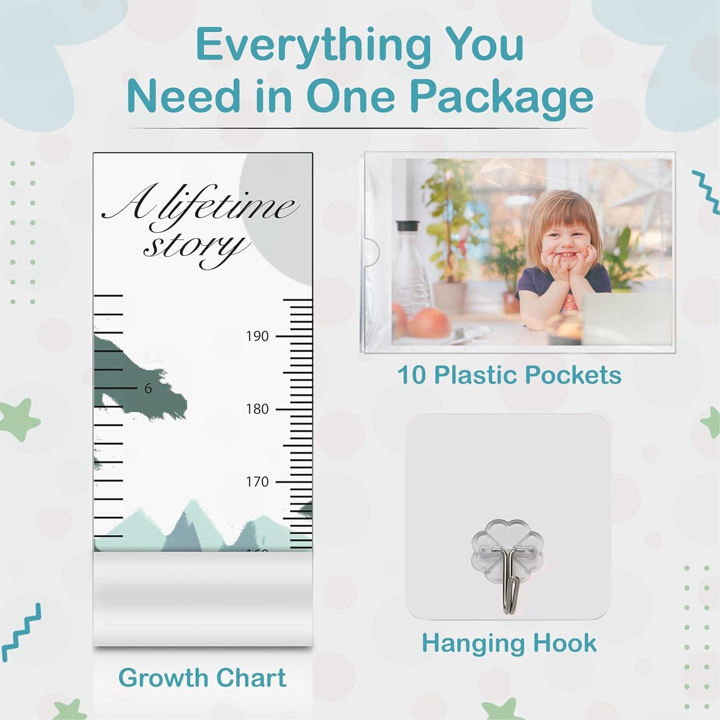 A Lifetime Story Growth Chart for Wall - Personalized for Photos, Photo Stickers, and Memory Album Feature - Height Chart for Kids - Child Height Wall Chart - Height Measurement for Wall