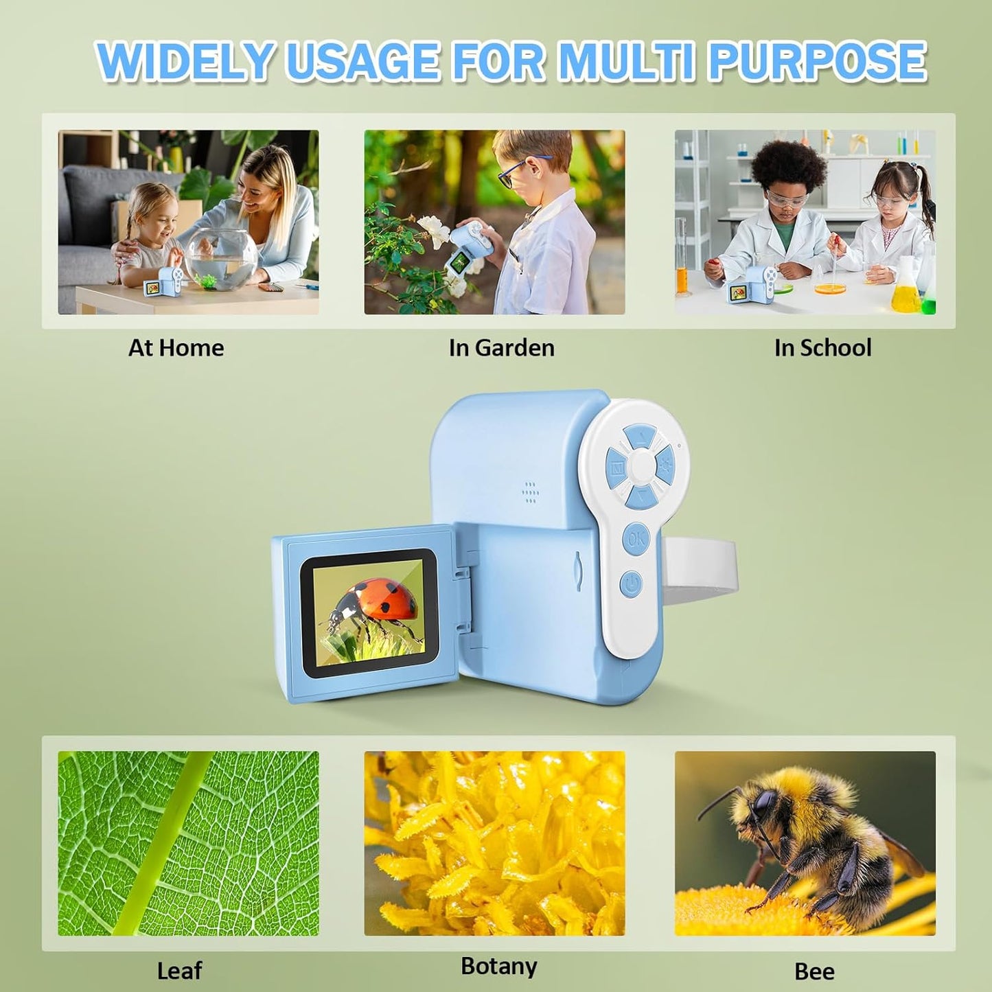 1000X Handheld Microscope for Kids, 4K 2.0" Screen Mini Pocket Microscope with 6 Adjustable LED Lights, Edu Science Birthday Gifts for Kids Ages 8-12, 32G SD Card Included - Blue