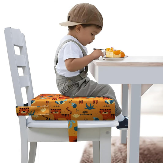 Toddler Booster Seat for Dining Table, Portable Booster Seat for Kitchen Chair, 4 Inch High-Density Foam Cushion with Adjustable Safety Straps and Non-Slip Bottom, Perfect for Kids Travel and Daily