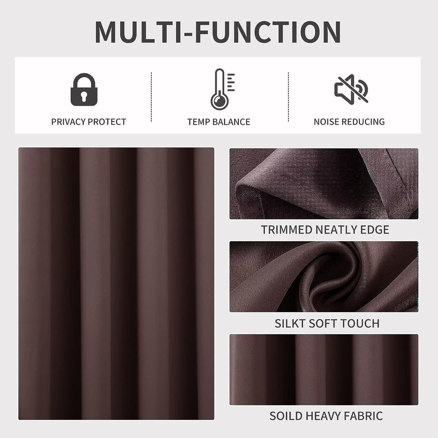 Joydeco Chocolate Custom Solid Single Blackout Curtain for Bedroom and Living Room, Grommet Thermal Insulated Room Darkening Curtain 1 Panel (Custom Size,Chocolate)