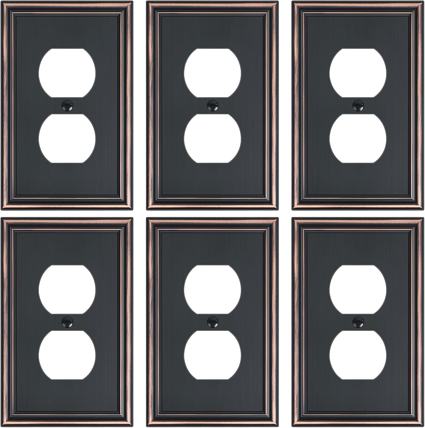 6-Pack Single Duplex Outlet Cover Plate, Decorative Aged Bronze Switch Plates and Outlet Covers, Metal Wall Plates for Electrical Outlets, 1 Gang Receptacle Cover, Corrosion Resistant