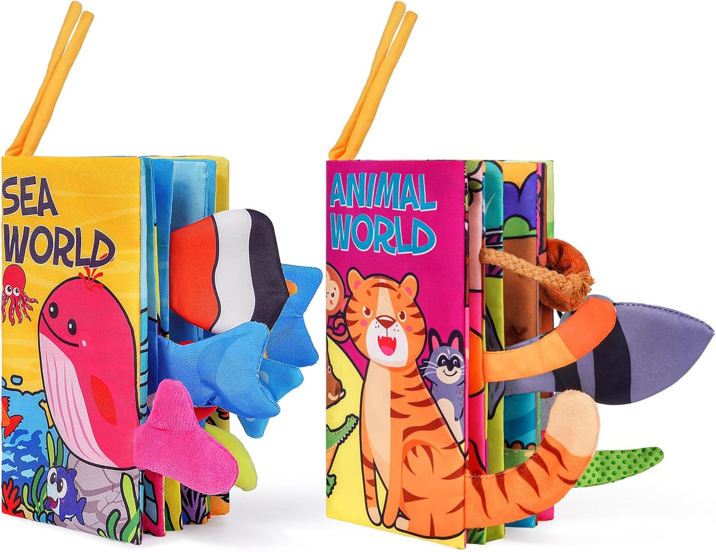 Baby Books 0-6 Months, 2PCS Crinkle Books for Babies, Touch and Feel Sensory Cloth Book 6-12 Months, Tummy Time Toys, Baby Toys for Newborn 6 Page Pink