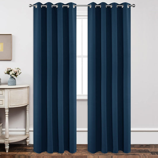 Joydeco Blackout Curtains 95 Inch Length 2 Panels Set, Thermal Insulated Long Curtains& Drapes 2 Burg, Room Darkening Grommet Drapes for Living Room Bedroom Window (W52 x L95 Inch, Navy Blue)