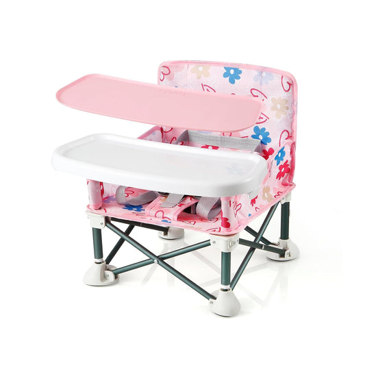 PandaEar Portable Baby Seat Travel| Compact Fold with Straps for Indoor/Outdoor Use| Great for Camping, Beach, Lawn |Toddlers, Kids, Boys, Girls (with Placemat, Pink)