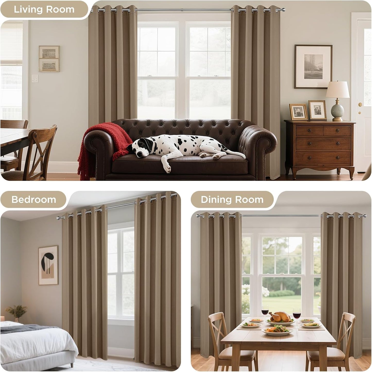 Joydeco Blackout Curtains 108 Inches Long 1 Panel, Thermal Insulated Long Curtains& Drapes 1 Piece, Room Darkening Grommet Drapes for Living Room Bedroom Window (W70 x L108 Inch, Khaki)