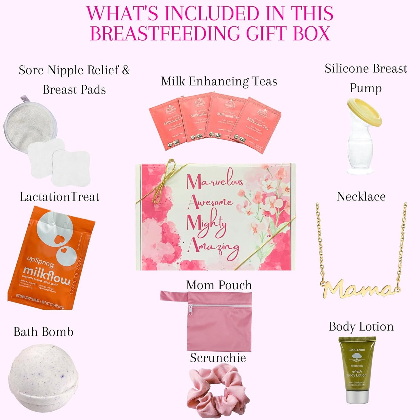 New Mom Postpartum Breastfeeding Essentials Kit for Nursing Mama, Lactation Tea, Silicone Breast Pump, Reusable Breast Pads, Pain Relief for Sore Cracked Nipples, Spa and Relaxation Basket Box Set